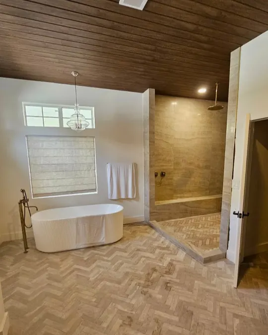 After: Bathroom with freestanding tub & walk-in shower